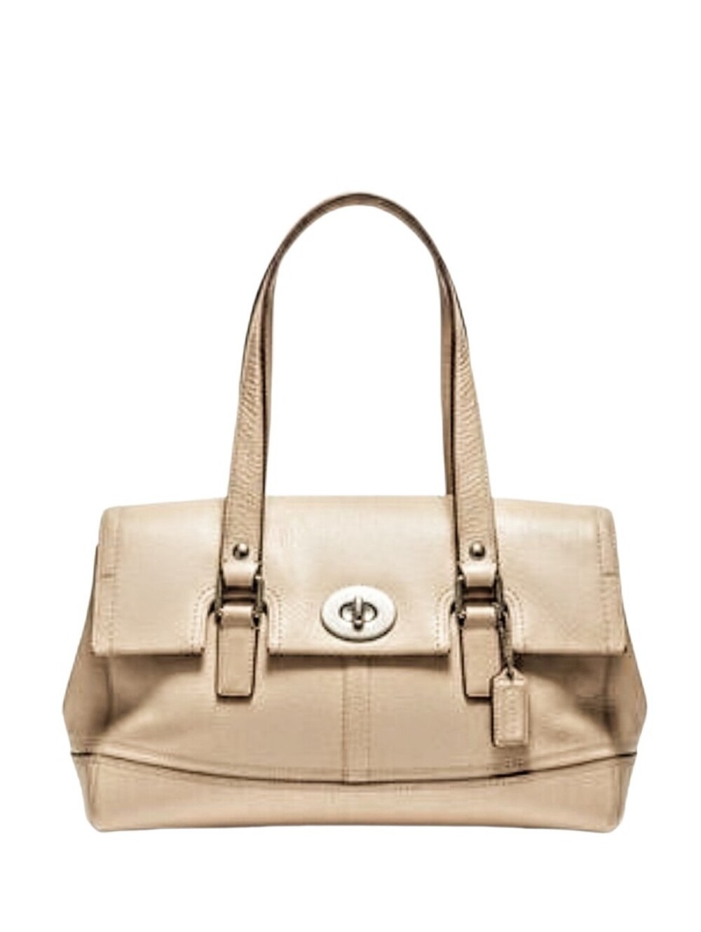 🆕 Coach Hamptons Taupe Soft Mill Cowhide Leather Turnlock Satchel Shoulder Bag